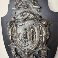 Bénitier En Bronze Argenté Représentant Le Baptême De Jésus.19ème siècle