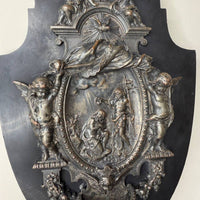 Bénitier En Bronze Argenté Représentant Le Baptême De Jésus.19ème siècle