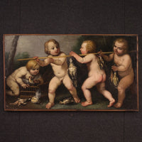 Ancien tableau allegorie angelots huile sur toile