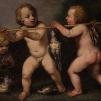 Ancien tableau allegorie angelots huile sur toile