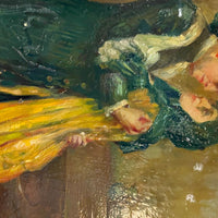 Peinture à l'huile sur bois du XVIIIe siècle intitulée Le porte-morve