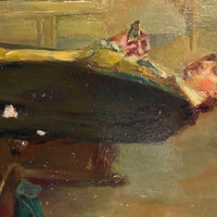 Peinture à l'huile sur bois du XVIIIe siècle intitulée Le porte-morve