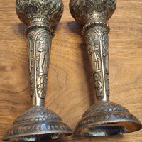 Paire de chandeliers persans authentiques en argent massif