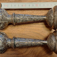 Paire de chandeliers persans authentiques en argent massif