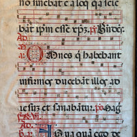 Feuille encadrée d'un antiphonaire, manuscrit enluminé en latin