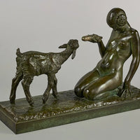 Sculpture en bronze jeune fille au chevreau circa 1926