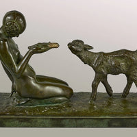 Sculpture en bronze jeune fille au chevreau circa 1926