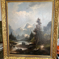 Tableau ancien représentant un paysage de montagne,