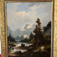Tableau ancien représentant un paysage de montagne,