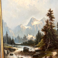 Tableau ancien représentant un paysage de montagne,