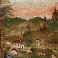 Peinture à l'huile ancienne d'époque Route d'Amden