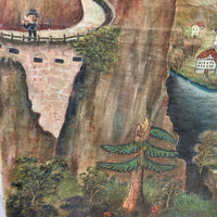 Peinture à l'huile ancienne d'époque Route d'Amden