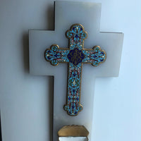 Grande croix en albâtre, bronze marbré avec bénitier, 1850