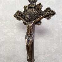 bénitier avec crucifix - Décoration d'autel catholique, support d'eau bénite mural ou de table, cadeau religieux