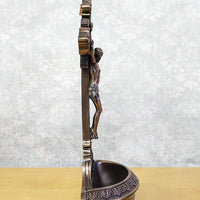 bénitier avec crucifix - Décoration d'autel catholique, support d'eau bénite mural ou de table, cadeau religieux