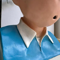 Buste vintage en plâtre peint à la main représentant Tintin