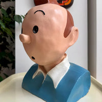Buste vintage en plâtre peint à la main représentant Tintin