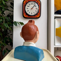 Buste vintage en plâtre peint à la main représentant Tintin