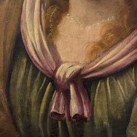Tableau ancien huile portrait femme reine bijoux renaissance fontaine bleau xvie