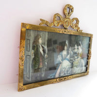 Belle MINIATURE XIXe, dans le gout du XVIIIe. Scène d'intérieur. CADRE en BRONZE