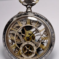 MONTRE ANCIENNE RARE GOUSSET SQUELETTE ARGENT NIELLO 1900 VINTAGE POCKET WATCH