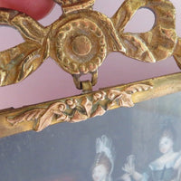 Belle MINIATURE XIXe, dans le gout du XVIIIe. Scène d'intérieur. CADRE en BRONZE