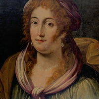 Tableau ancien huile portrait femme reine bijoux renaissance fontaine bleau xvie