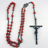 Ancien gros Chapelet en perles de corail facettées et argent massif poids 36 G