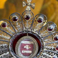 Rarissime monstrance reliquaire de Saint Jean Baptiste en forme d'ostensoir