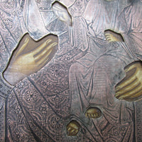 Icône ancienne de l'empire russe en argent massif et bois peint à la main, 28x24cm, circa 1880