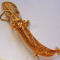 Superbe bijou ancien en or 18 k broche avec couteau et son étui