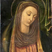 Tableau Religieux Ancien Huile Cuivre Portrait Vierge Renaissance XVIe-XVIIe
