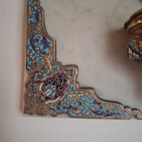 Bénitier mural XIXe siècle en marbre, bronze, doré et émaux cloisonnés