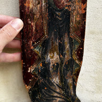 Tableau Ancien Portrait Vierge Marie en Prière Peinture Religieuse Icône Bois