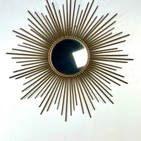 Miroir Soleil Chaty Vallauris en métal doré Années 1950-1960