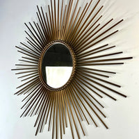 Miroir Soleil Chaty Vallauris en métal doré Années 1950-1960