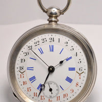 MONTRE GOUSSET ARGENT 3 AIGUILLES 12H ET 24H VINTAGE 1890 POCKET WATCH