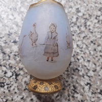 Rare Ancien Petit Vase Daum Nancy Gardeuse D Oies Verre Givré. Bordé D Or.