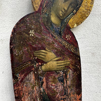 Tableau Ancien Portrait Vierge Marie en Prière Peinture Religieuse Icône Bois
