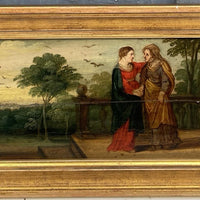 Tableau Ancien Huile Scène Religieuse La Vierge en Visite Chez Anne Début XVIIe