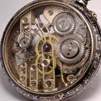 MONTRE ANCIENNE RARE GOUSSET SQUELETTE ARGENT NIELLO 1900 VINTAGE POCKET WATCH