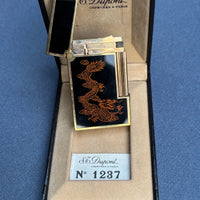 Briquet st dupont laque de chine à décor de dragon, plaqué or