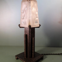 Lampe art deco, skyscraper, building. Fer forgé, muller lunéville.