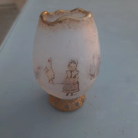 Rare Ancien Petit Vase Daum Nancy Gardeuse D Oies Verre Givré. Bordé D Or.