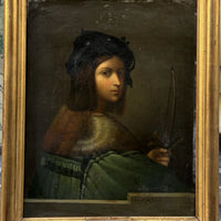 Tableau Ancien Huile Portrait Joueur de Violon Homme Renaissance Raphael XIXe
