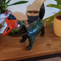 Sculpture Grès émaillé de Jacky COVILLE intituléé Un petit chat vert