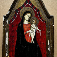 Tableau Ancien Vierge à l’Enfant Jésus Peinture Religieuse Retable Renaissance