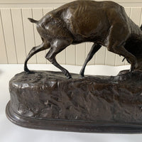 Sculpture en bronze combat de cerfs