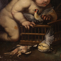 Ancien tableau allegorie angelots huile sur toile