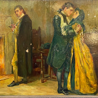 Peinture à l'huile sur bois du XVIIIe siècle intitulée Le porte-morve